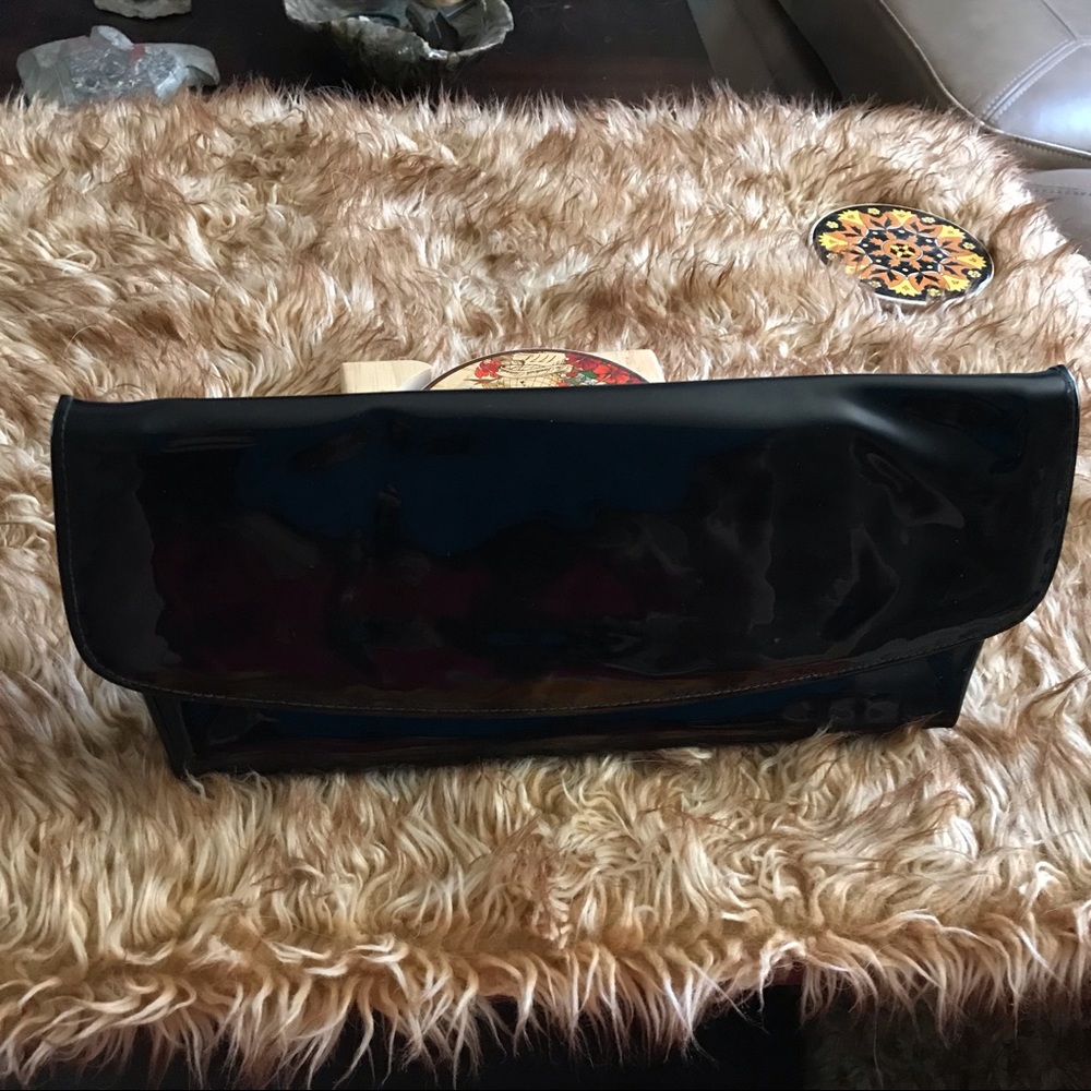 Vintage black patent clutch